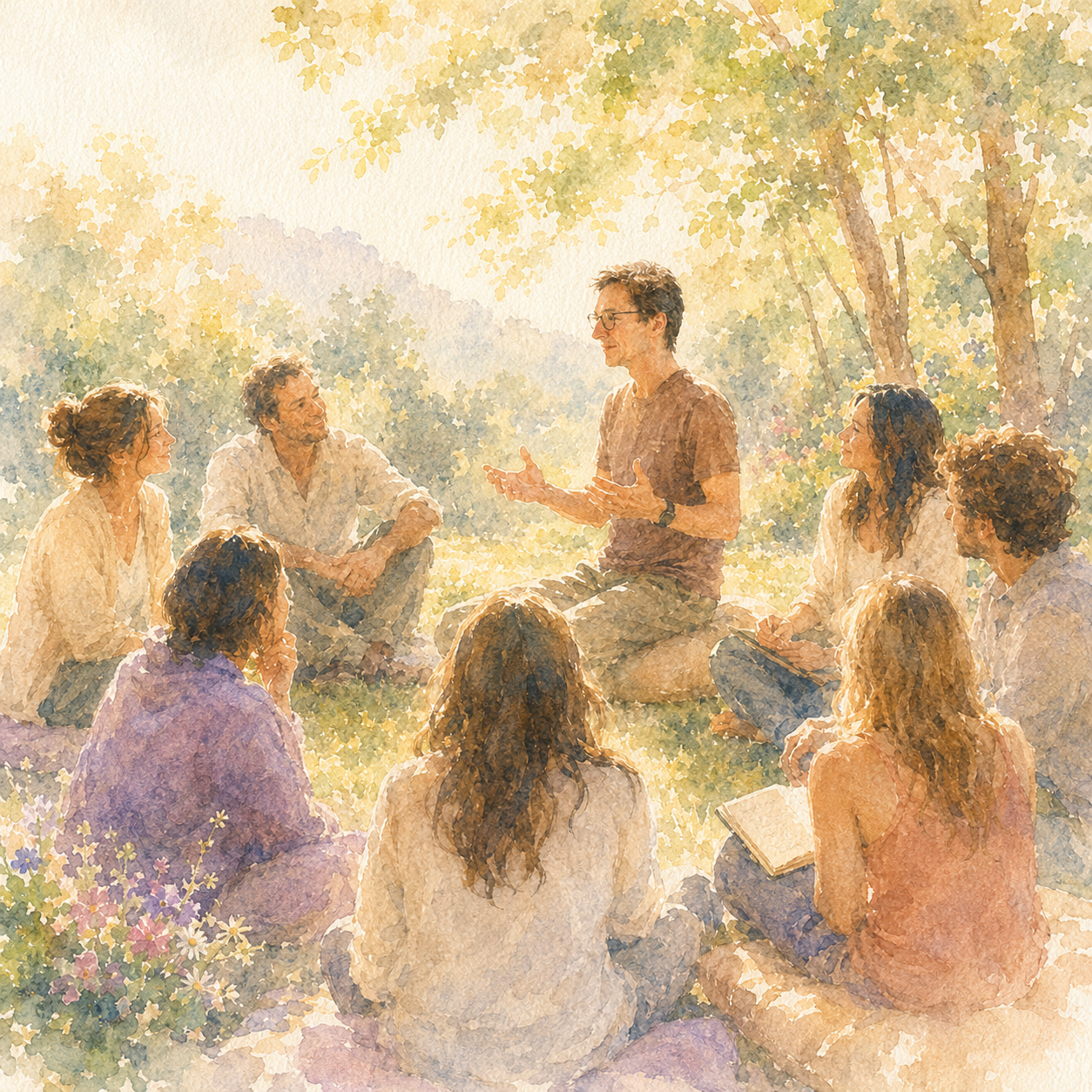 Grupo em roda de conversa ao ar livre